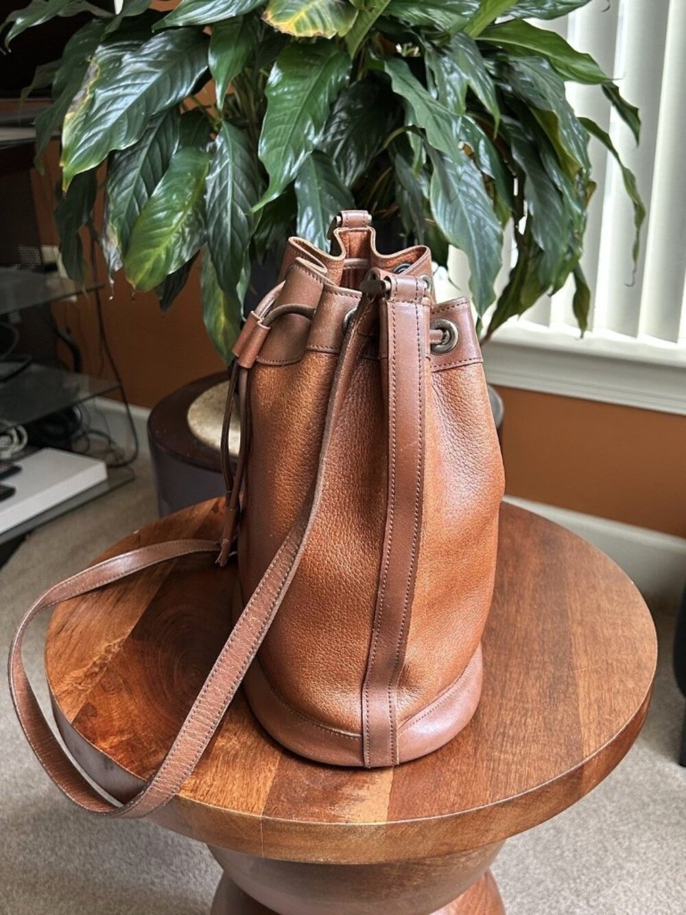 BURBERRY Calfskin Drawstring Bucket Bag, British Tan - Picture 5 of 13